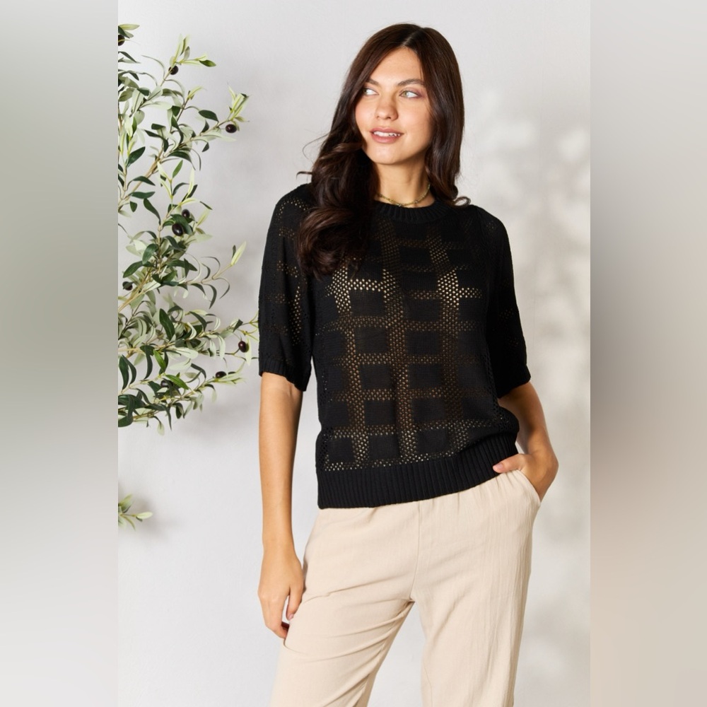 Mandy Ribbed Trim Round Neck Knit Top